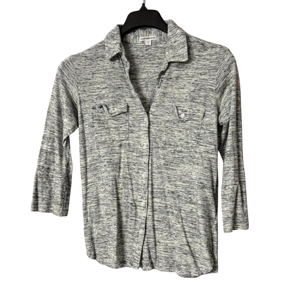 Standard James Perse Womens Long Sleeve Button Front Casual Knit Top Shirt 2 EUC